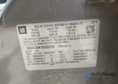 2012 GMC Terrain Slt-1 from USA, damaged, VIN 2GKALUEK1C6322336